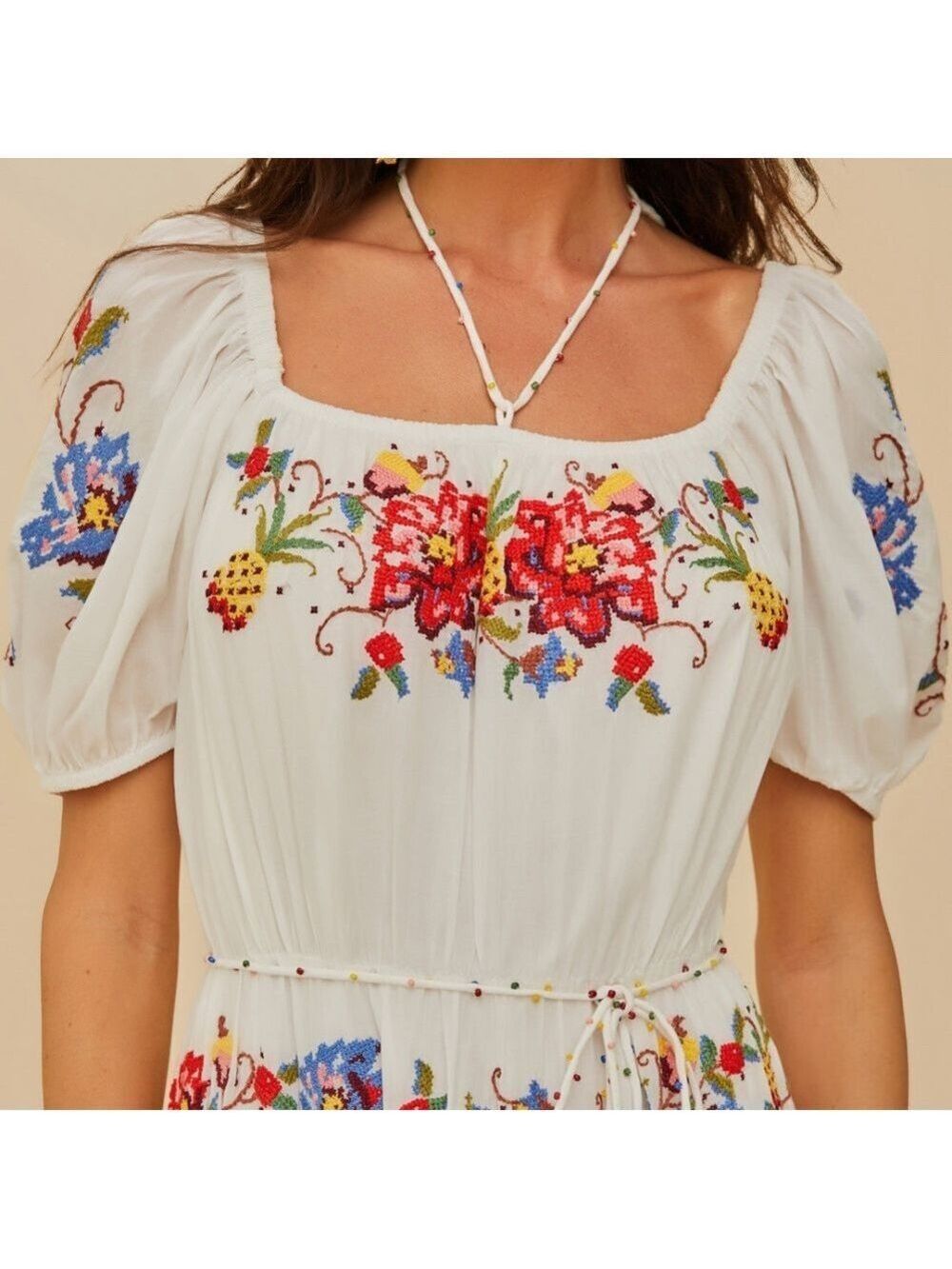 Farm Rio Off-White Tropicalista Embroidered Maxi Dress - Picture 5 of 9